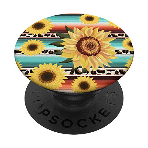 Sunflower Turquoise Mexican Serape Poncho Leopard Pattern PopSockets PopGrip  Swappable Grip for Phones   Tablets