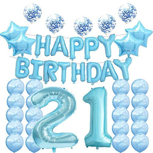 21th Birthday Decorations Party Supplies 21th Birthday Balloons Blue Number 21 Mylar Balloon Latex Balloon Decoration Great Sweet 21th Birthday Gifts for Girls Photo Props