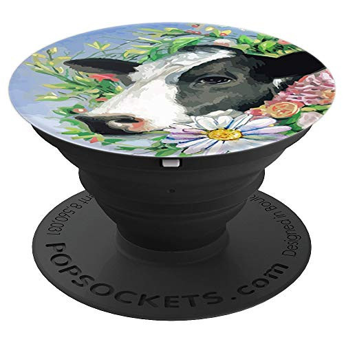 Cute Watercolor Cow Heifer Head Face Daisy Flower Floral PopSockets Grip and Stand for Phones and Tablets