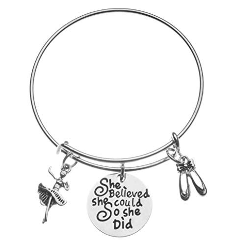 Infinity Collection Dance Charm Bangle Bracelet- Girls She Believed She Could So She Did Jewelry - Gift for Dance Recitals  Dancers and Dance Teams