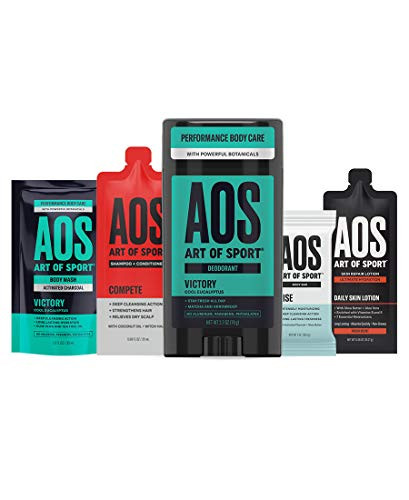 Art of Sport Trial Kit  5pc Mens Daily Body Care Set for Athletes with Full-Size Aluminum-free Deodorant   Sample Size Charcoal Body Wash  Bar Soap  Shampoo  Conditioner  Lotion  Paraben Free