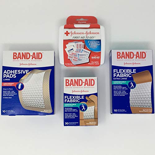 Band-Aid Multi-Pack Bundle Contains 2 Boxes of Flexible Fabric Bandages First-Aid to Go Kit Johnson Johnson and Large Adhesive Pads Band-Aid Multi-Pack Bundle Contains 2 Boxes of Flexible Fabric Bandages First-Aid to Go Kit Johnson Johnson and Large Adhesive Pads
