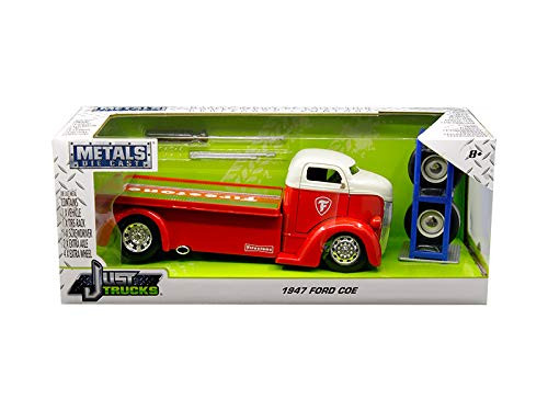 1947 Ford COE Pickup Truck Red with White Top Firestone and Extra Wheels Just Trucks Series 1/24 Diecast Model Car by Jada 30523
