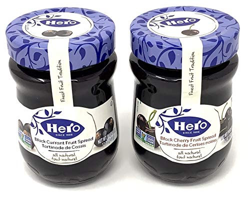 Hero Premium Fruit Spread Variety Pack of 2 Flavors Black Currant   Black Cherry 1 of each  Total of 2