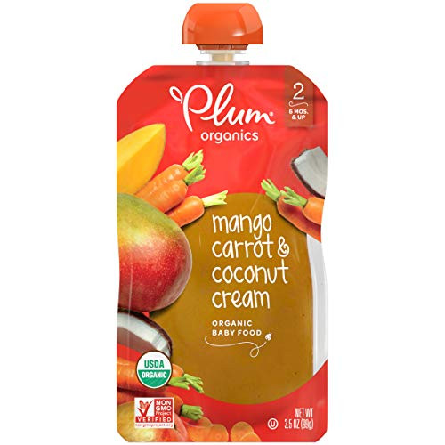 Plum Organics Stage 2  Organic Baby Food  Mango  Carrot   Coconut Cream  3-5 Ounce Pouch Pack of 12 Packaging May Vary