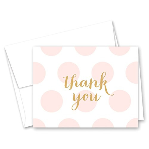 MyExpression.com 50 Cnt Pink Polka Dots Gold Baby Shower Thank You Cards