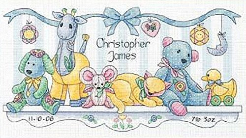 DIMENSIONS Counted Cross Stitch Kit Baby s Friends Birth Record Personalized Baby Gift  14 Count White Aida  14  x 8