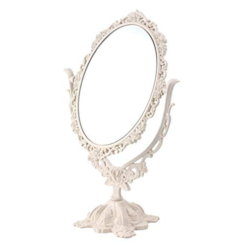 GARNECK Makeup Mirror Desktop Stand Mirror European Style Two Sided Swivel Oval Tabletop Vanity Makeup Mirror Beige
