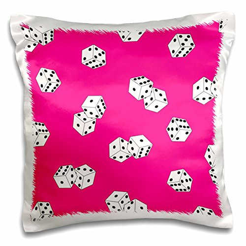 3dRose Pink and White Dice Print Pillow Case  16  x 16