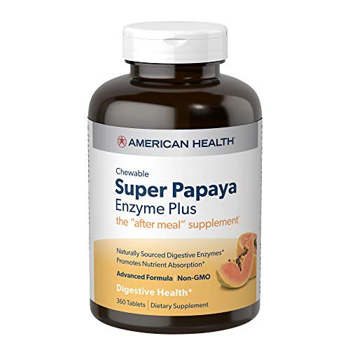 American Health Super Papaya Enzyme Plus Chewable Tablets  Natural Papaya Flavor - 360 Count  120 Total Servings