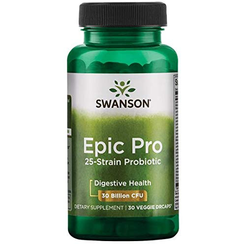 Swanson Epic-Pro 25-Strain Probiotic 30 Billion CFU Digestive Health Immune System Support Prebiotic Nutraflora FOS 30 DRcaps Veggie Capsules Caps