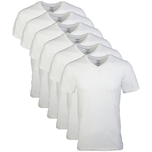 Gildan Men s V-Neck T-Shirts Multipack  White 6 pack  Medium