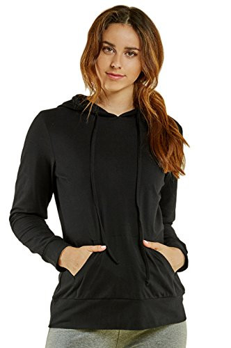 Sofra Women s Thin Cotton Pullover Hoodie Sweater L  Black - 1
