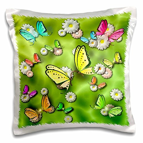 3D Rose Mystical Green Swallowtails and Daisies in 3D Design Pillowcase  16  x 16