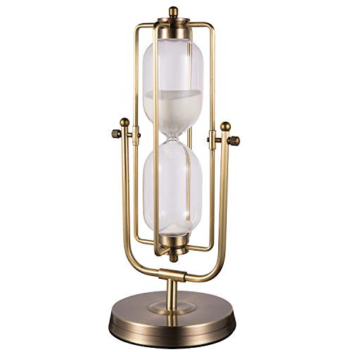 KOP Brass-Tone 60 Minutes Rotating Sand Hourglass,Metal Hour Glass Sand Timer for Vintage Home Décor Wedding Gift