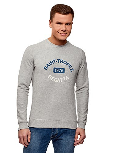 oodji Ultra Men s Cotton Sweatshirt with Print  Grey  US 46 - EU 56 - XL
