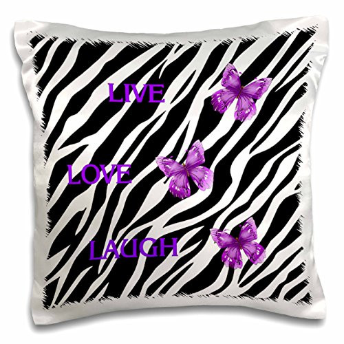 3D Rose Zebra Print with 3 Purple Butterflies Design Pillowcase  16  x 16