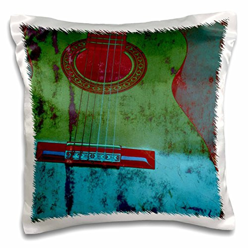 3D Rose Green and Aqua Guitar Musical Instruments Design Pillowcase  16  x 16