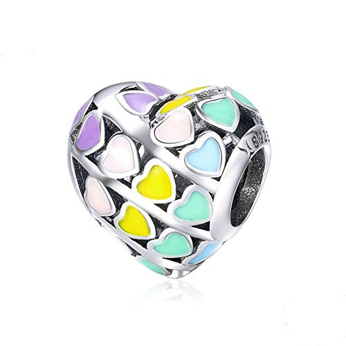 Beauty Heart of Rainbow Charm 925 Sterling Silver Full of Love Charm Bead for DIY Bracelet or Necklace