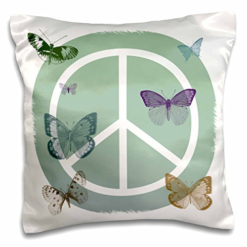 3D Rose Green Peace Sign with Butterflies-Inspirational Design Pillowcase  16  x 16