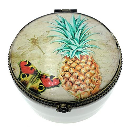 Value Arts Hospitality Pineapple Trinket Box Ceramic and Glass 2-25 Inches Diameter Value Arts Hospitality Pineapple Trinket Box Ceramic and Glass 2-25 Inches Diameter
