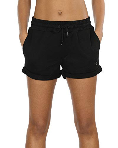 icyzone Workout Lounge Shorts for Women - Athletic Running Jogging Cotton Sweat Shorts Black  XL