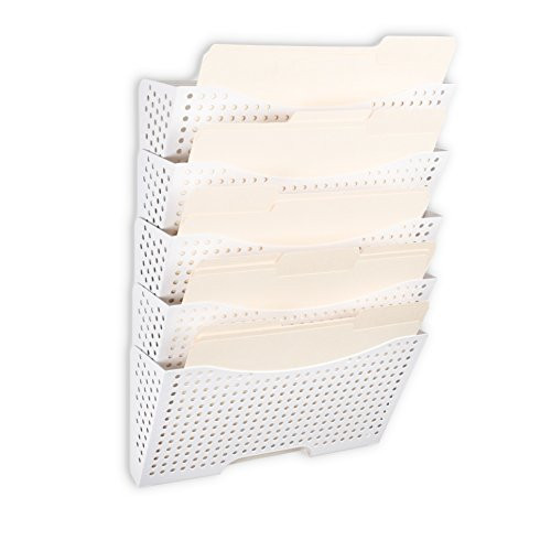 Wallniture Lisbon Wall File Holder Organizer Metal Modern Modular Design Metal Storage Level Folders White Steel Durable Construction (5 Pack)