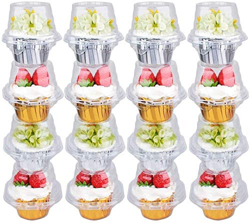 50 Pack Individual Plastic Cupcake Containers with Connected Deep Dome Lid  Clear Single Cupcake Boxes  Stackable Cupcake Carrier Muffin Container Holders Cases Boxes Cups