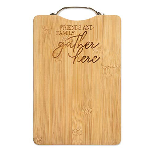 Brownlow Gifts Bamboo Cutting Board with Handle  7-5 x 11-75-Inches  Friends   Family Gather Here