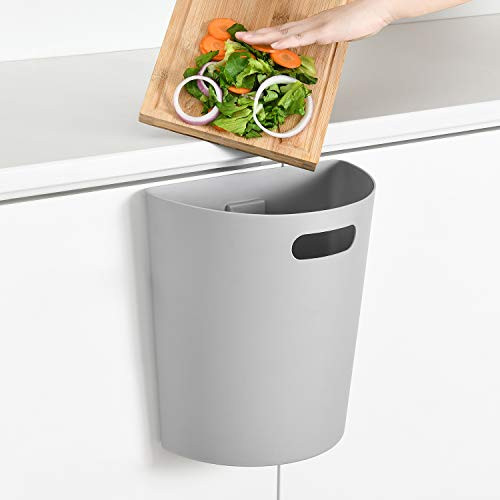 SUBEKYU 2-1 Gal Hanging Trash Can for Kitchen Cabinet Door  Garbage Can Under Sink  Wall-Mounted Trash Bin for Bathroom  Plastic  Gray