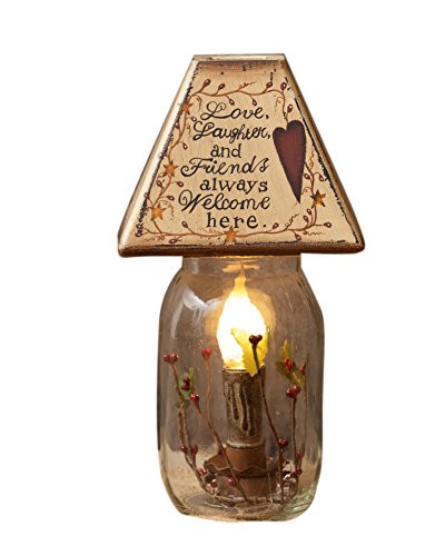 Your Heart's Delight 5.25" x 11" x 5.25" Love, Laughter Primitive Electrical Jar Light Heart
