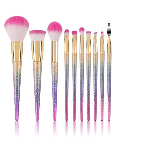 Docolor Makeup Brushes 10Pcs Make Up Brushes Set Face Powder Foundation Blending Blush Concealer Eye Shadow Cosmetics Brushes Kit with Rainbow Box