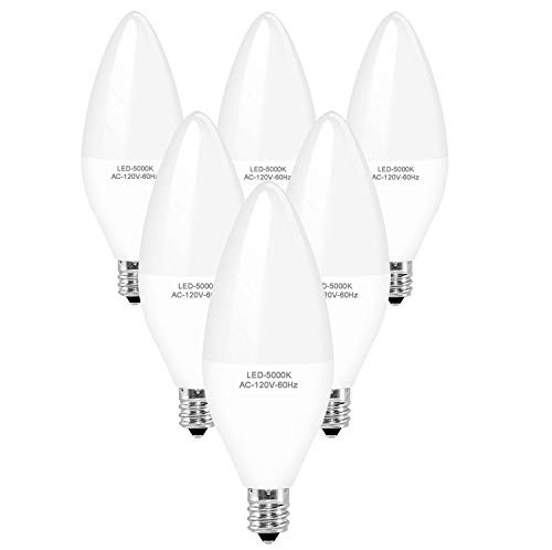 LED Candle Light Bulbs 40W Equivalent Dimmable 4W B11 LED Chandelier Lightbulbs 5000K Daylight E12 Candelabra Base 400 Lumens 120V Pack of 6 LED Candle Light Bulbs 40W Equivalent Dimmable 4W B11 LED Chandelier Lightbulbs 5000K Daylight E12 Candelabra Base 400 Lumens 120V Pack of 6