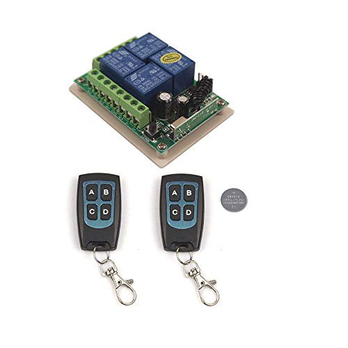 Mangood 433Mhz-315MHz Wireless RF Switch Long Range DC 24V 4CH Channel Wireless Remote Control Switch  DC 24V Relay Receiver Module Transmitter 2X Remote Control 433MHz