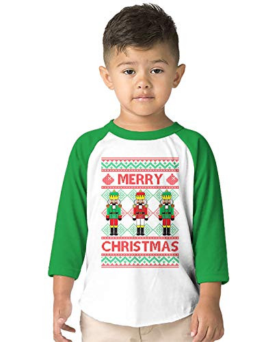 SpiritForged Apparel Merry Christmas Nutcracker Ugly Toddler 3-4 Raglan Shirt  Kelly 4T