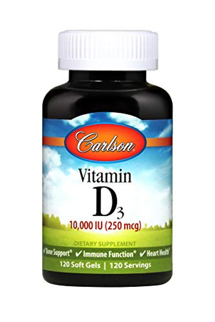 Carlson - Vitamin D3  10000 IU 250 mcg  Vitamin D Supplements  Bone   Immune Support  Heart Health  Vitamin D3 Softgels  Gluten Free Vitamin D Capsules  120 Softgels
