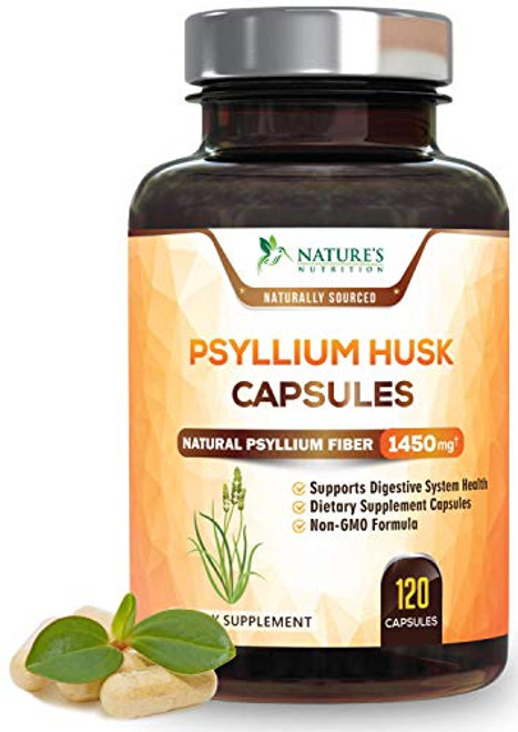 Psyllium Husk Capsules - 725mg per Capsule - Premium Psyllium Fiber Supplement - Made in USA - Natural Soluble Fiber  Helps Support Digestion   Regularity - 120 Capsules