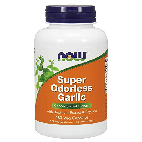 NOW Supplements  Super Odorless Garlic with Hawthorn Extract and Cayenne  180 Veg Capsules