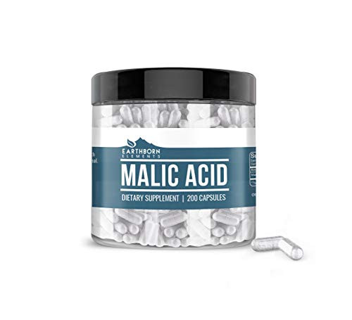 Malic Acid Capsules  200 Capsules by Earthborn Elements  Boost Energy Production  Alpha Hydroxy Acid  Help with Muscle Pain and Soreness* 200 Caps