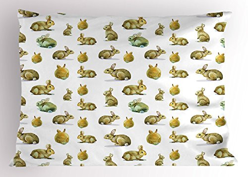 Ambesonne Watercolor Pillow Sham  Furry Rabbit Bunny Pattern Easter Animals Domestic Fluffy Pets  Decorative Standard Queen Size Printed Pillowcase  30  X 20   Yellow Brown