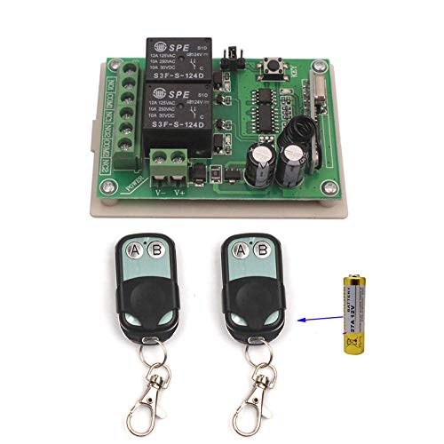 24V 2 Channels Remote Control Switch 24V 2CH Wireless 10A Relay Receiver Module RF Switch 433Mhz-315MHz Switch Relay Module Transmitter Receiver 2X Remote Control 433MHz