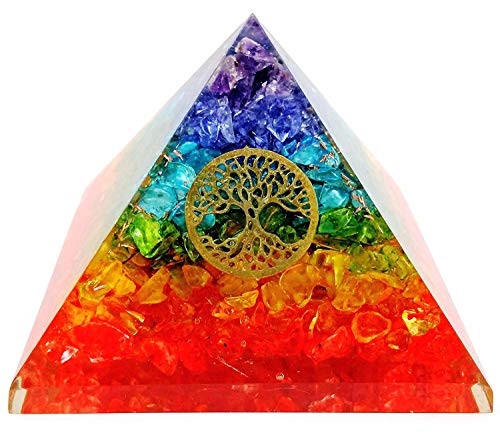 7 Chakra Crystal Tree of Life Orgone Pyramid Kit-Includes 4 Crystal Quartz Energy Points-EMF Protection Meditation Yoga Energy Generator 