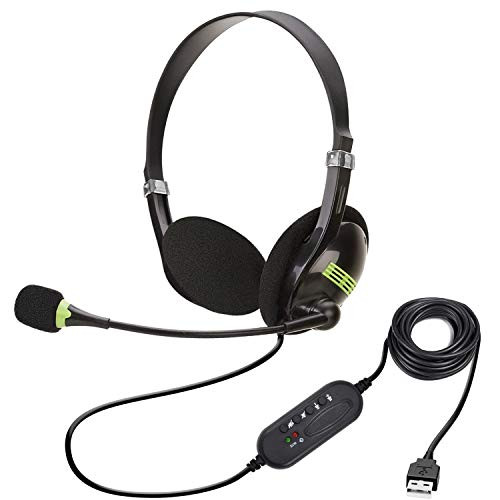 Corded USB Computer Headsets Over-Ear Earphone with Noise Cancelling Mic and in-line Controls for Skype  SoftPhone  Call Center  Business Chat  Super Lightweight  Ultra Comfort