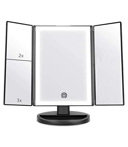 Flymiro Makeup Mirror with LED Lights 1x-2x-3x Magnification 36 LED Lights Vanity Cosmetic Mirror with Touch Screen 180° Adjustable Rotation Travel Tri-fold MirrorBlack Flymiro Makeup Mirror with LED Lights 1x-2x-3x Magnification 36 LED Lights Vanity Cosmetic Mirror with Touch Screen 180° Adjustable Rotation Travel Tri-fold MirrorBlack