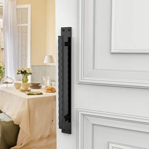 skysen Heavy Duty Solid Door Pull Handle for Sliding Barn Door Gate 14  Black Long Base Gate Handle683