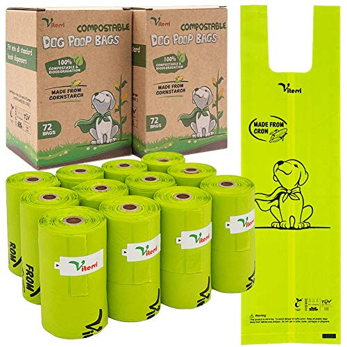 Vitervi Dog Poop Bags  Home Compostable Doggie Waste Bags  Unscented  Extra Thick and Strong  Doggy bags with Easy-Tie Handles