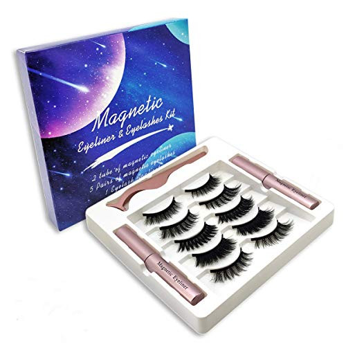 Magnetic Eyeliner and Lashes Kit 3D Magnetic Eyelashes Reusable False Eyelashes With Tweezers No Glue Needed Natural Look 5 Pair