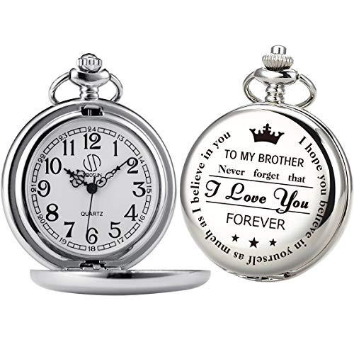 SIBOSUN Pocket Watch Men Personalized Silver Chain Quartz to My Brother Engraved for Brother Custom SIBOSUN Pocket Watch Men Personalized Silver Chain Quartz to My Brother Engraved for Brother Custom