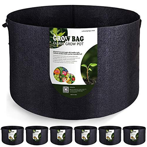 VIPARSPECTRA 6-Pack 10 Gallon Grow Bags - Thickened Nonwoven Aeration Fabric Pots Container with Heavy Duty Durable Handles for Garden Indoor Plants