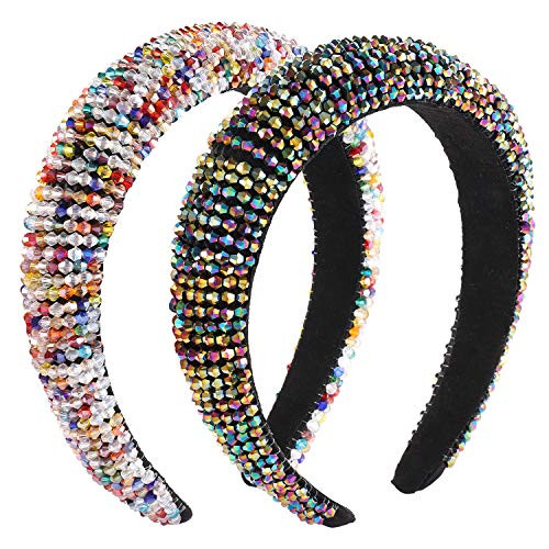 Padded Rhinestone Crystal Headband For Women Girls Bejewelled Velvet Wide Hairband Wedding Party Headpiece Hair Accessory beaded